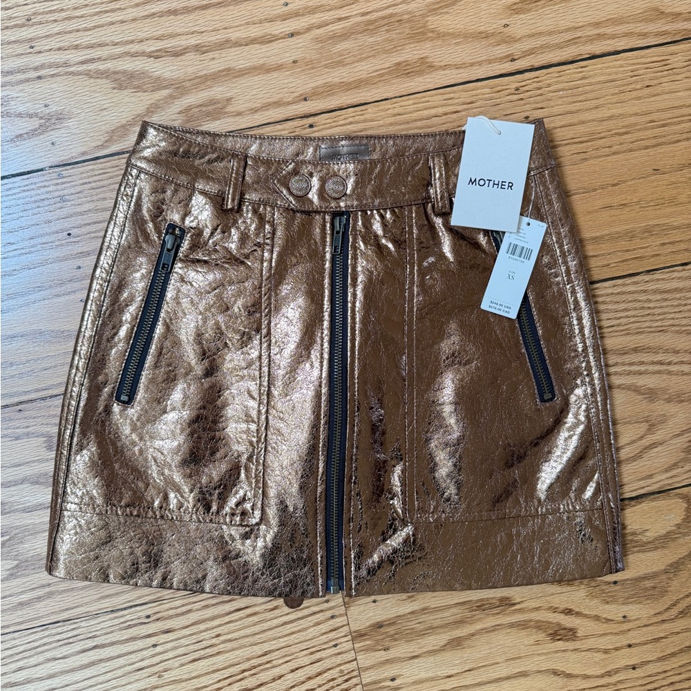 MOTHER Metallic Bronze Mini Skirt